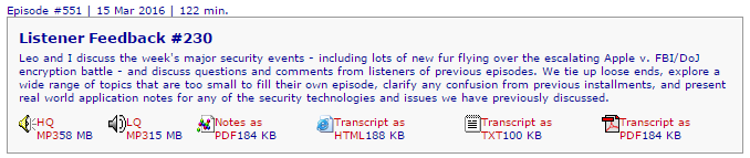 Security Now! podcast - icon labels
