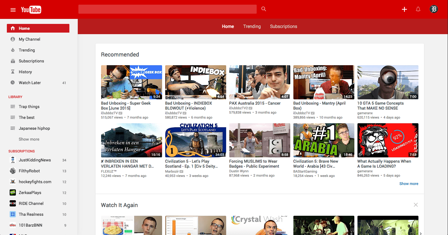Material design inspired Youtube