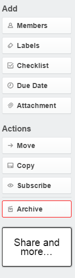 Trello big share button, red archive