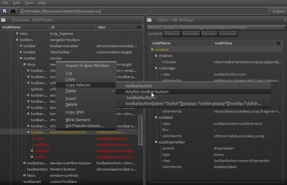 Dom Inspector dark theme