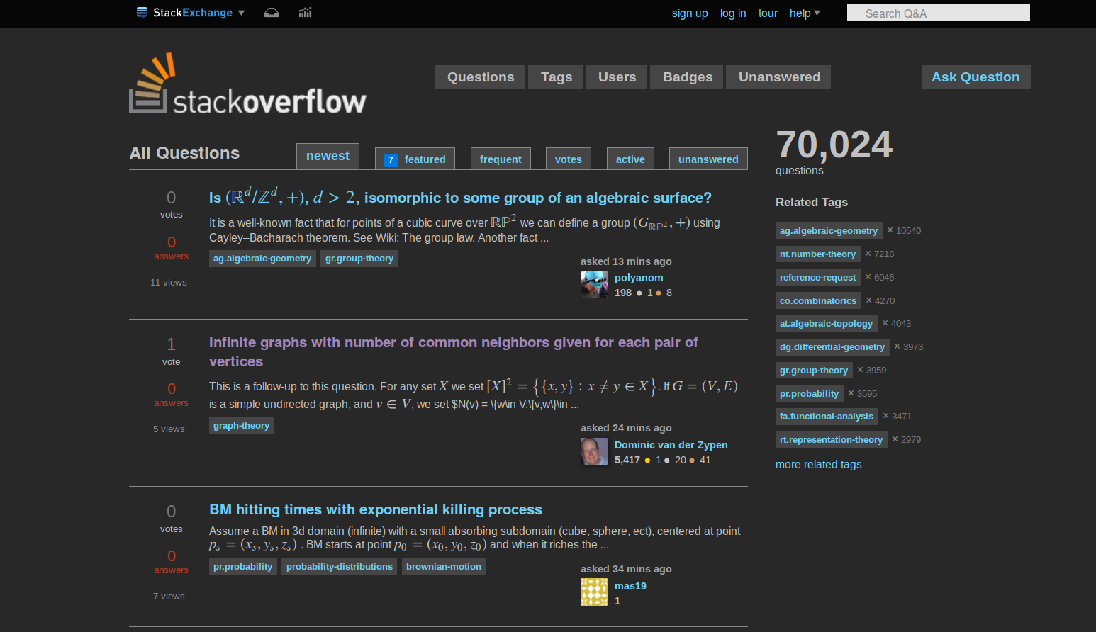 Math Overflow Dark Colors