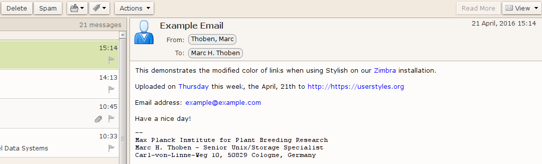 MPIPZ Zimbra Link Color