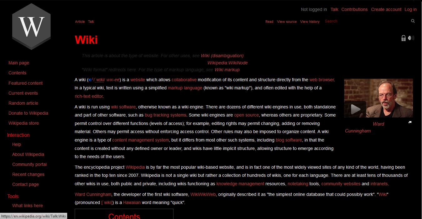 Wikipedia minimalistic pure black + red