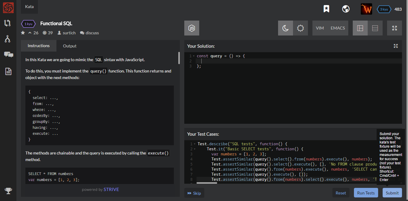 Codwars Submit Button Tooltip Bug Fix