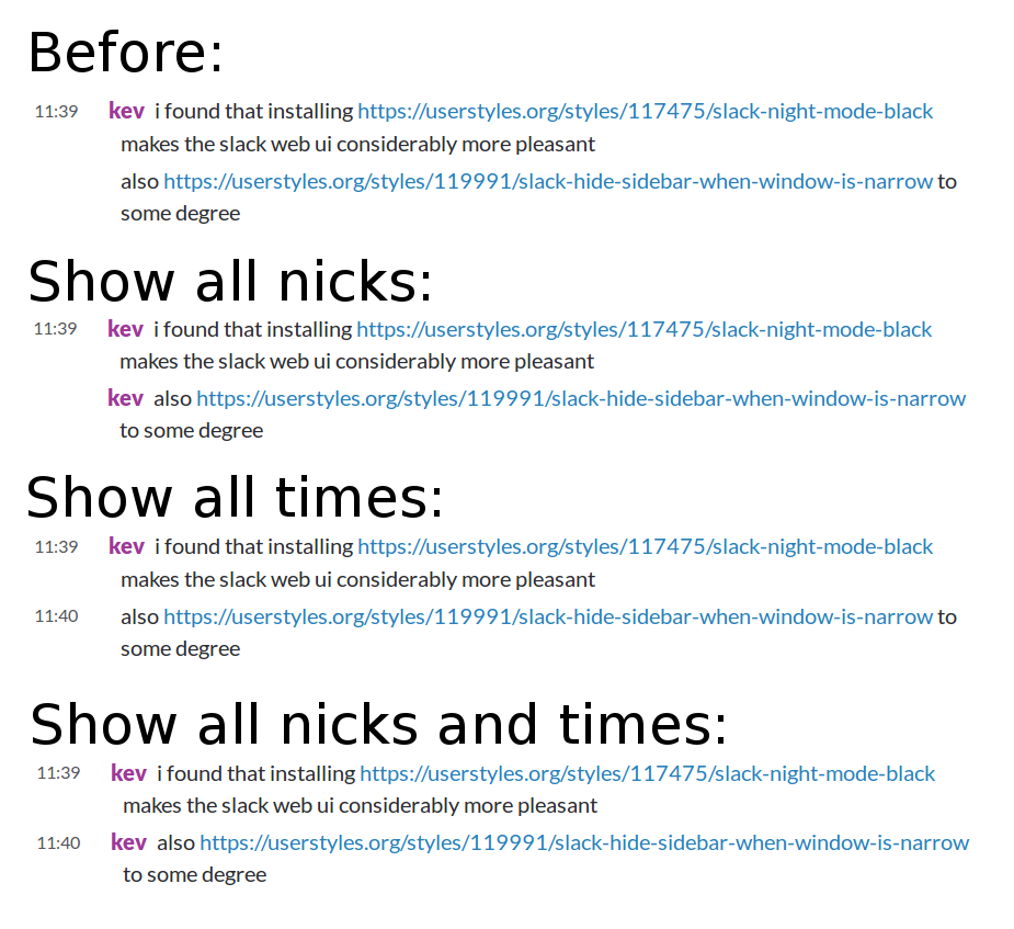 Slack show all timestamps