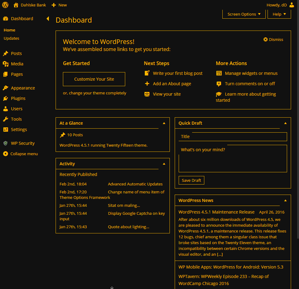 db WordPress Admin - Dark Matters