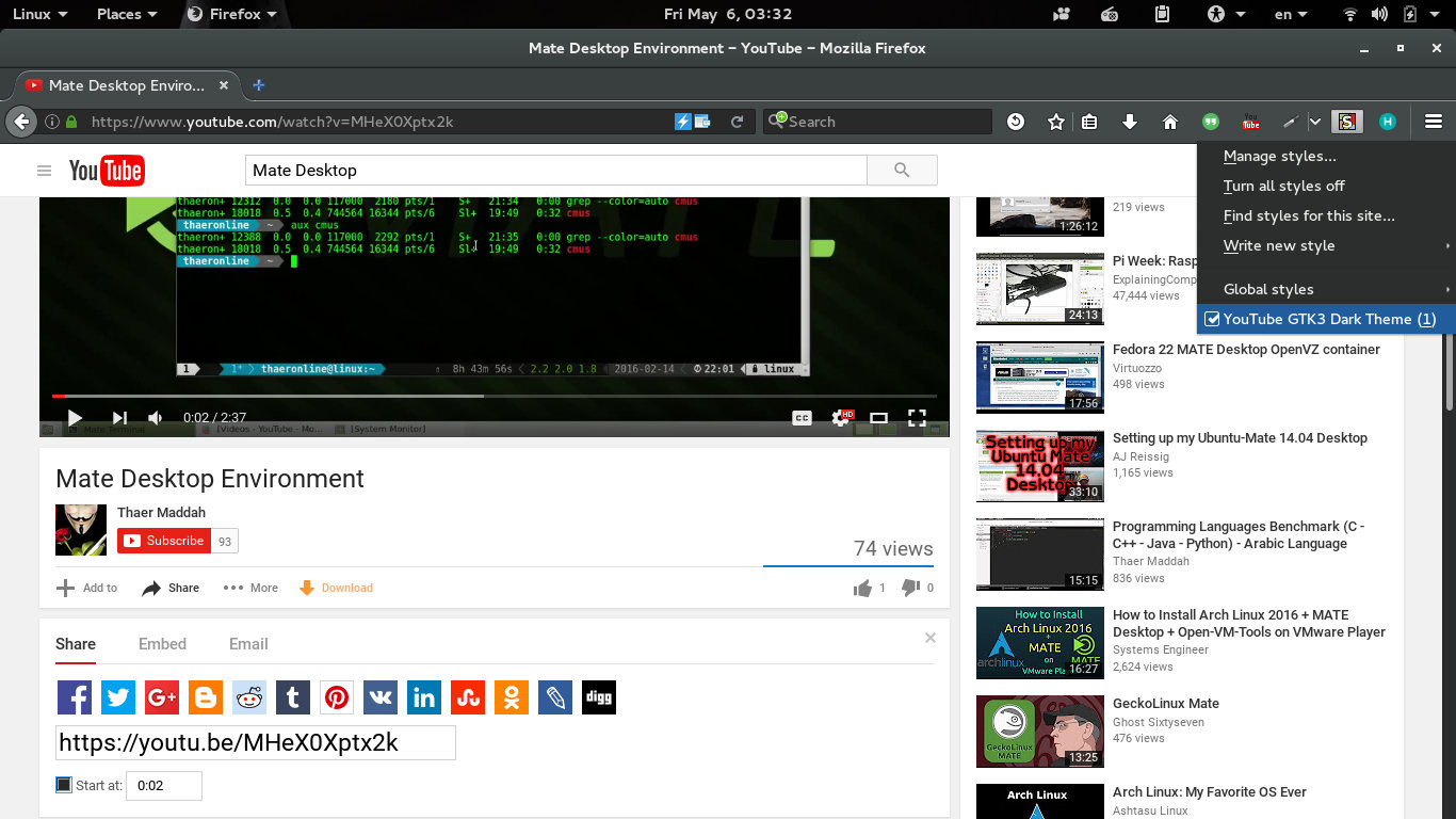YouTube GTK3 Dark Theme