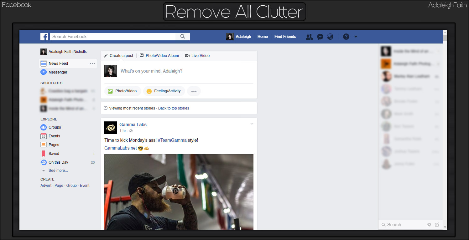 † Facebook Remove All Clutter + Right Sidebar †