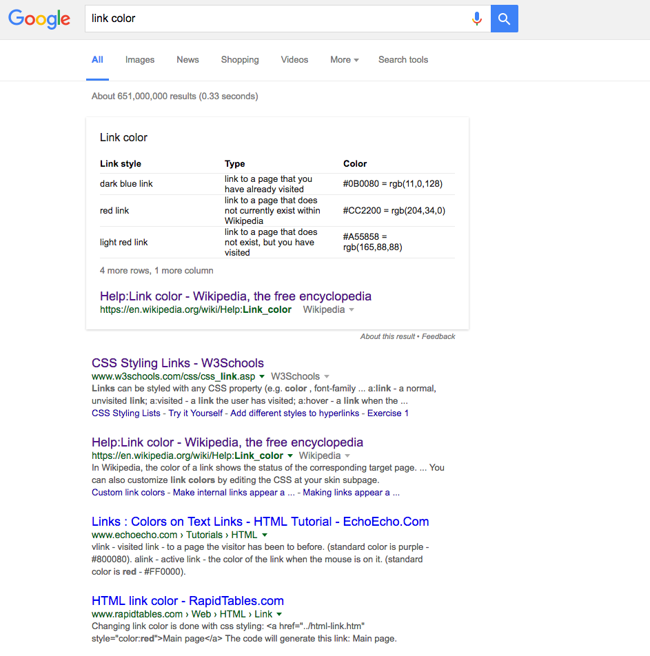Google Normal Link Colors