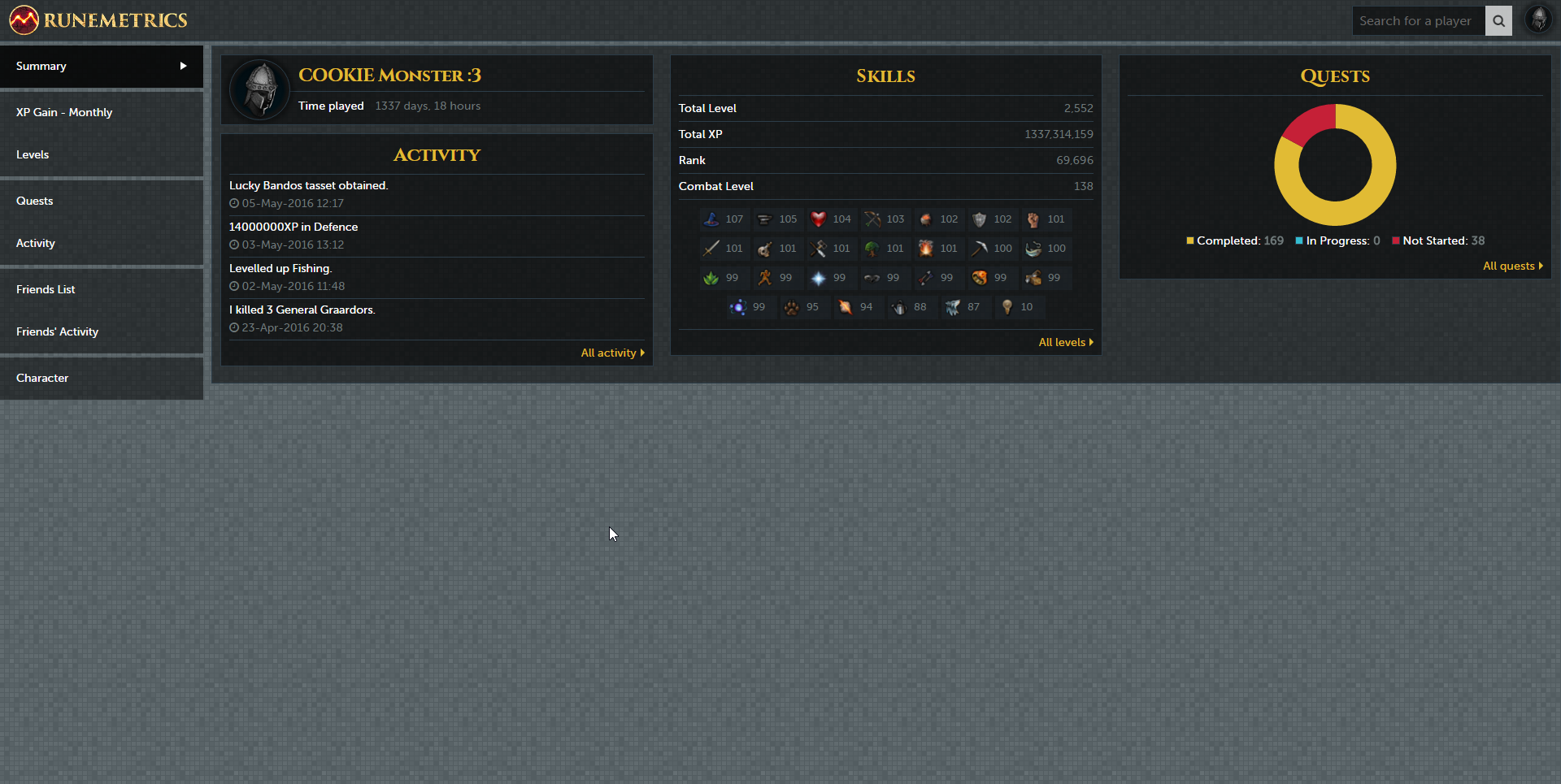 Black Runescape RUNEMETRICS theme