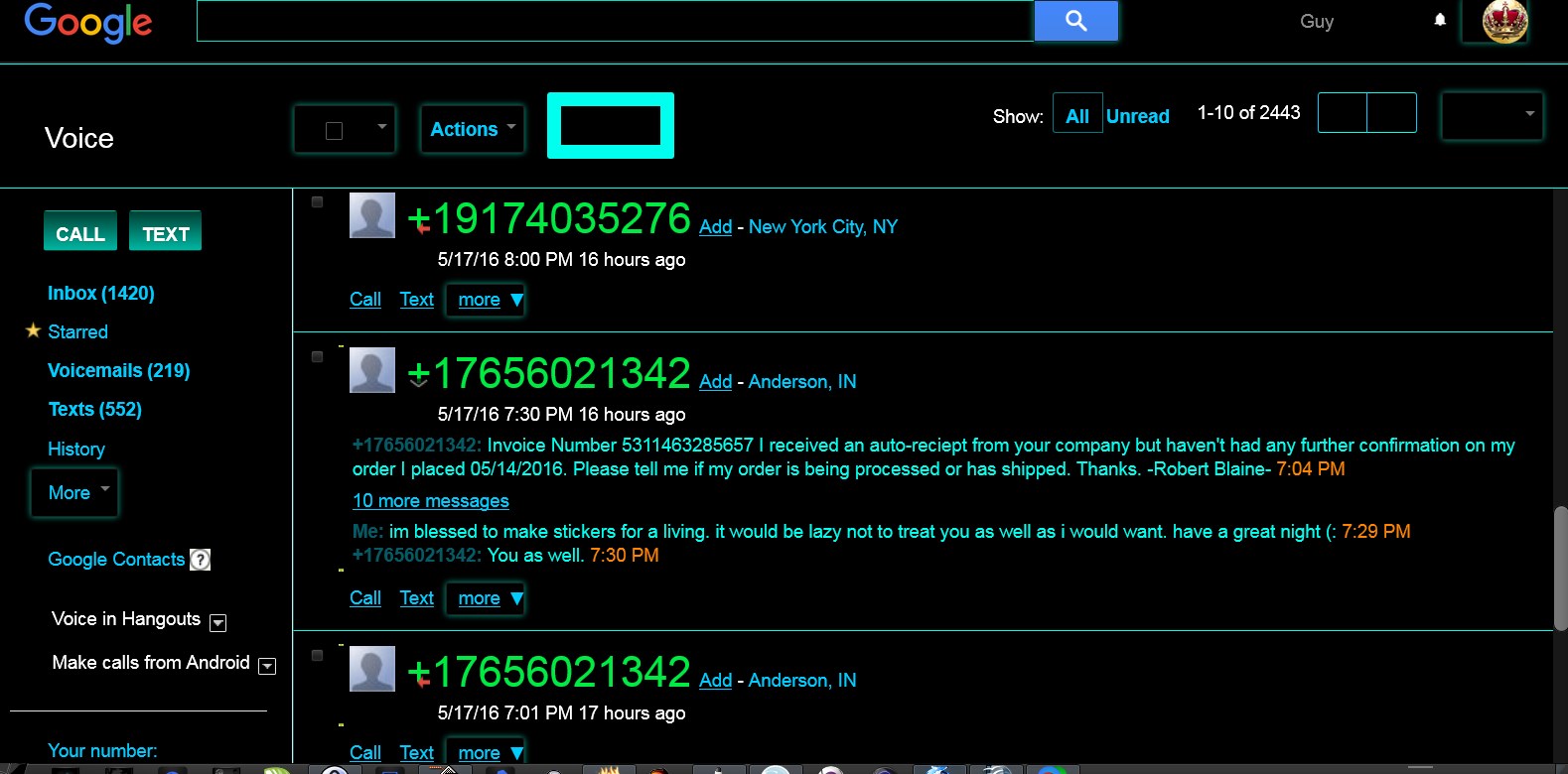 Google Dark Black Midnight Smacked Voice Mail Maps