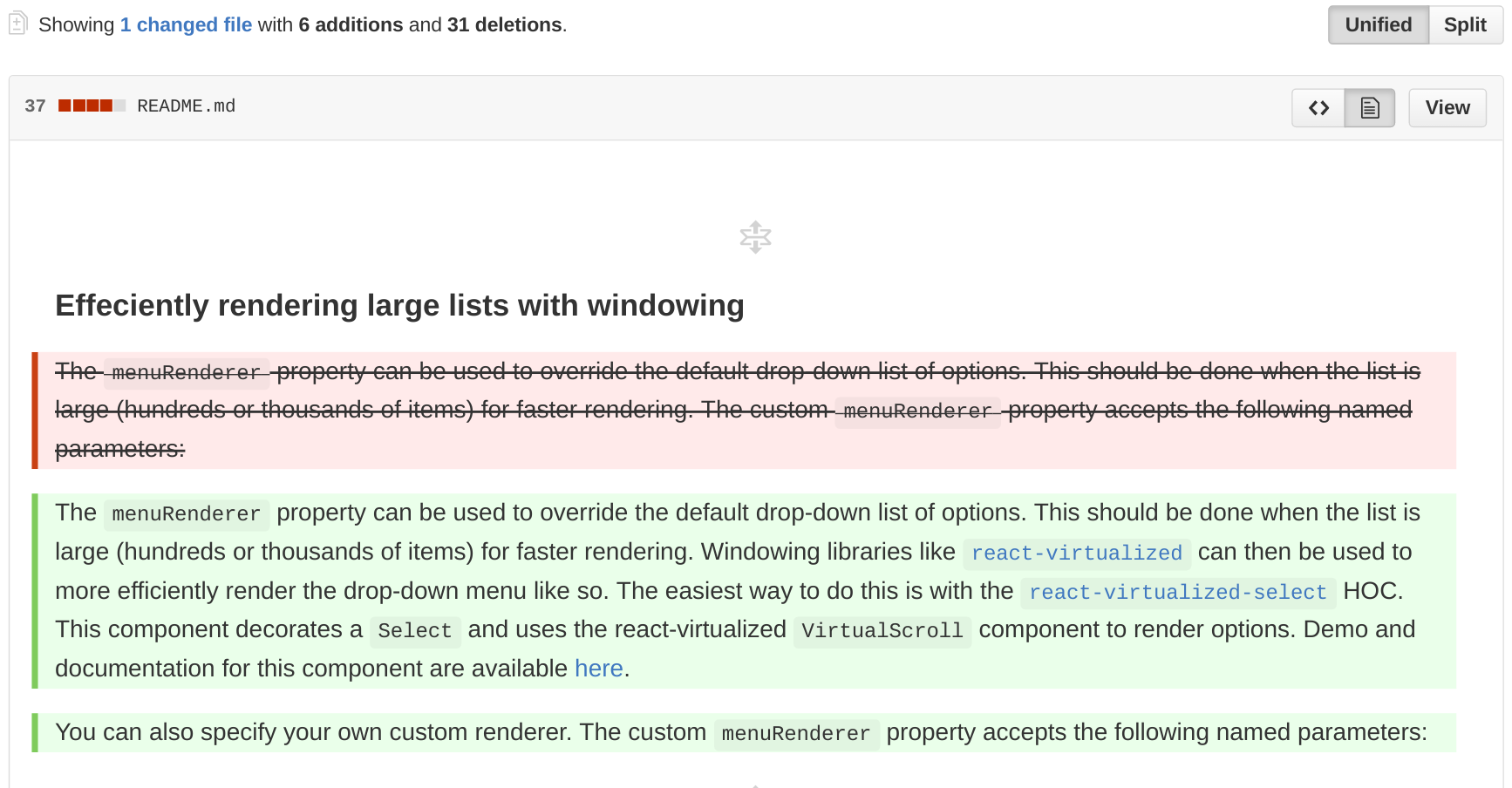 Github Markdown diff with Red Strikethrough