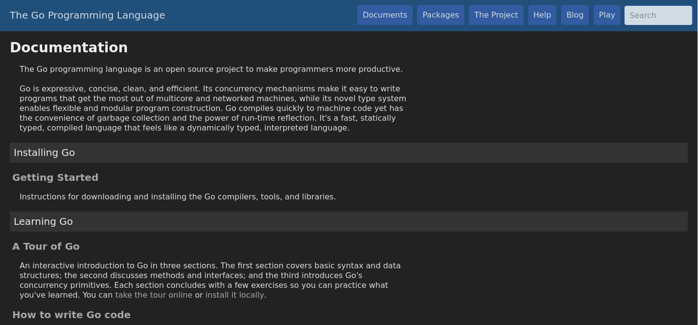 Go website dark theme