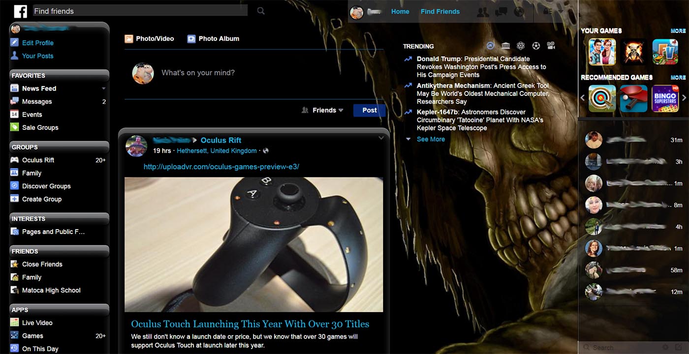 Facebook Dark and Easy on the eyes with Trending