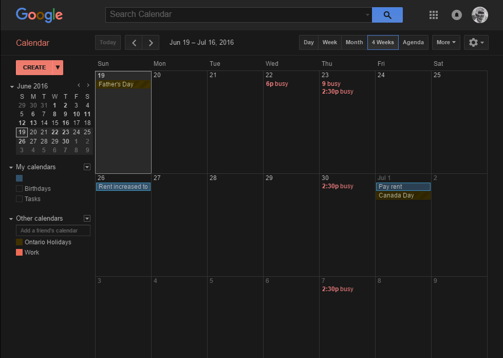 Google Calendar Inverted