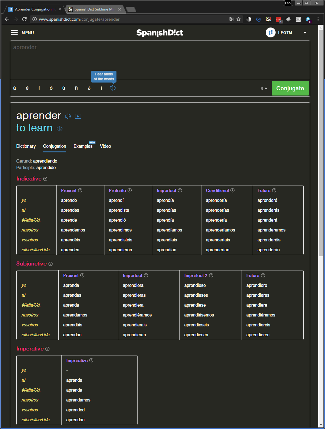 SpanishDict Dark Sublime Minimal