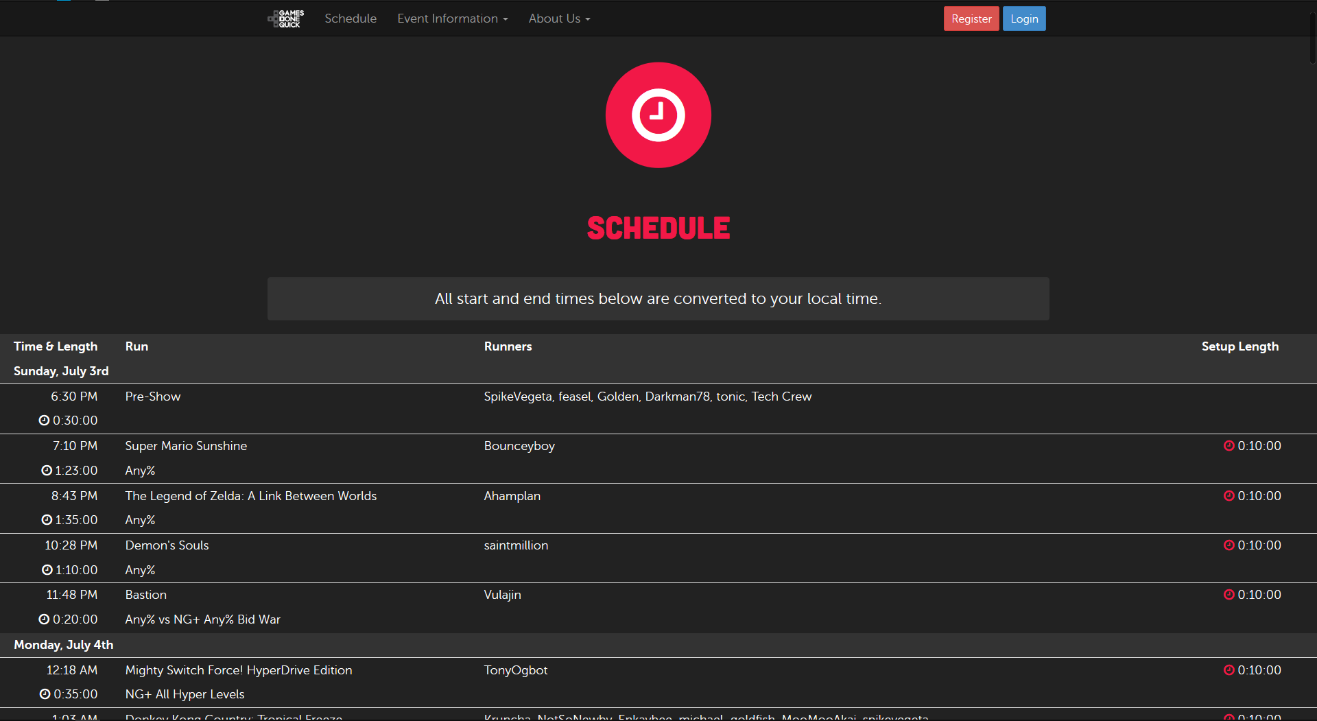 Dark GDQ Schedule