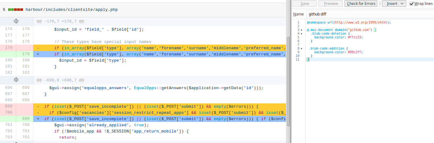 GitHub Diff Colourblind Friendly