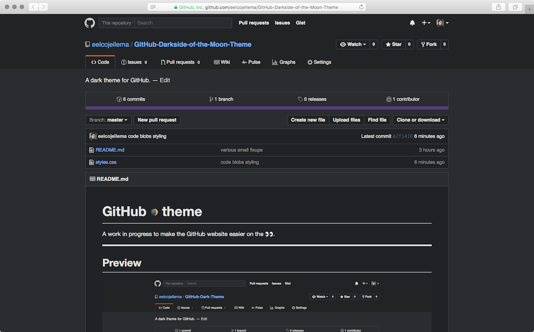 GitHub Darkside of the Moon Theme
