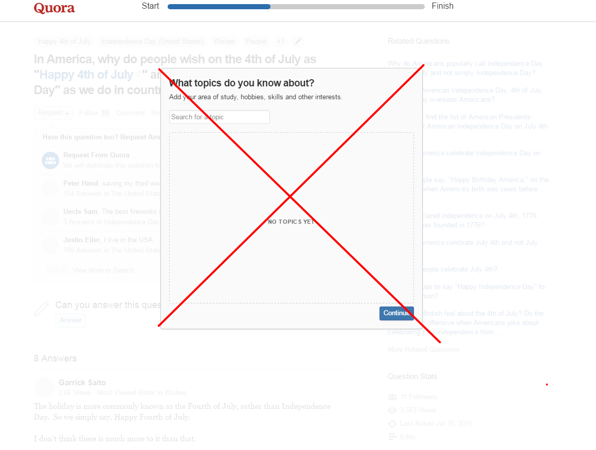 Quora - Hide the annoying overlay and prompt