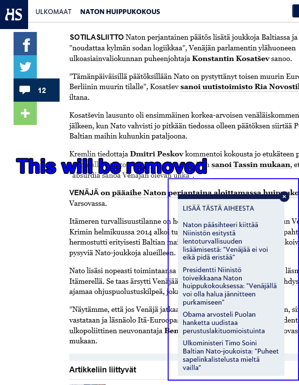 Poista Helsingin sanomien "Lisää tästä aiheesta"