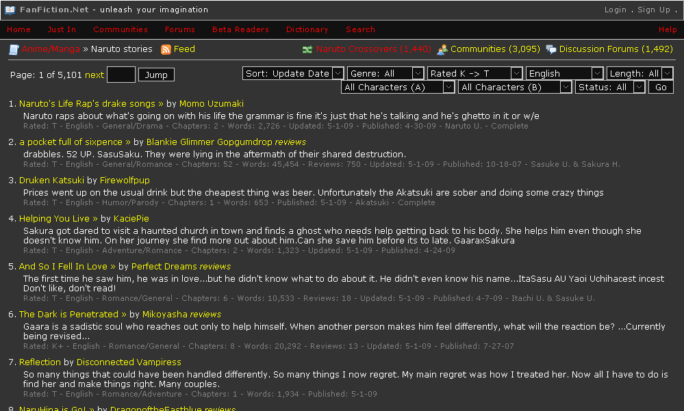 FanFiction.Net - Dark Colors + Ad Removal