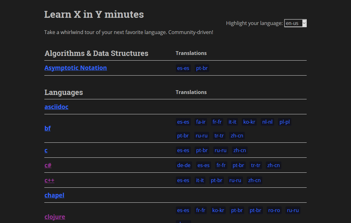 Learn X in Y minutes Dark