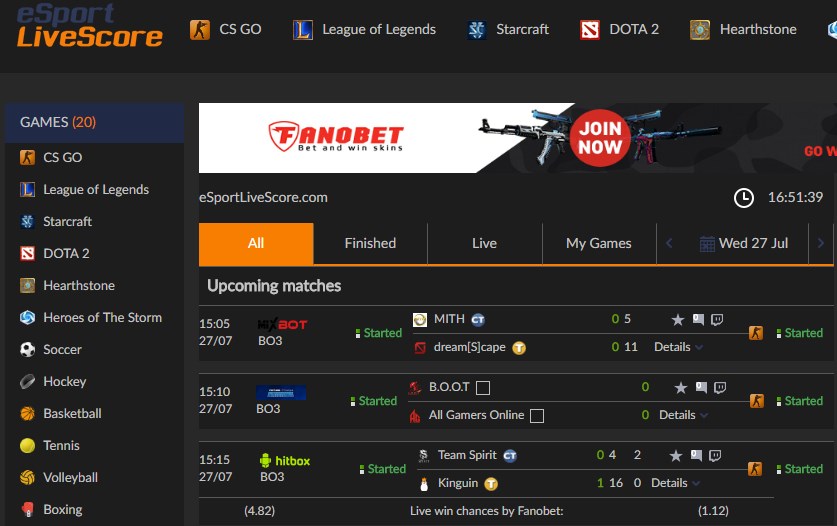 Esportlivescore Dark Theme