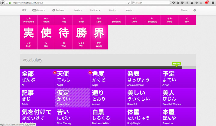 WaniKani Level Vocabulary Grid