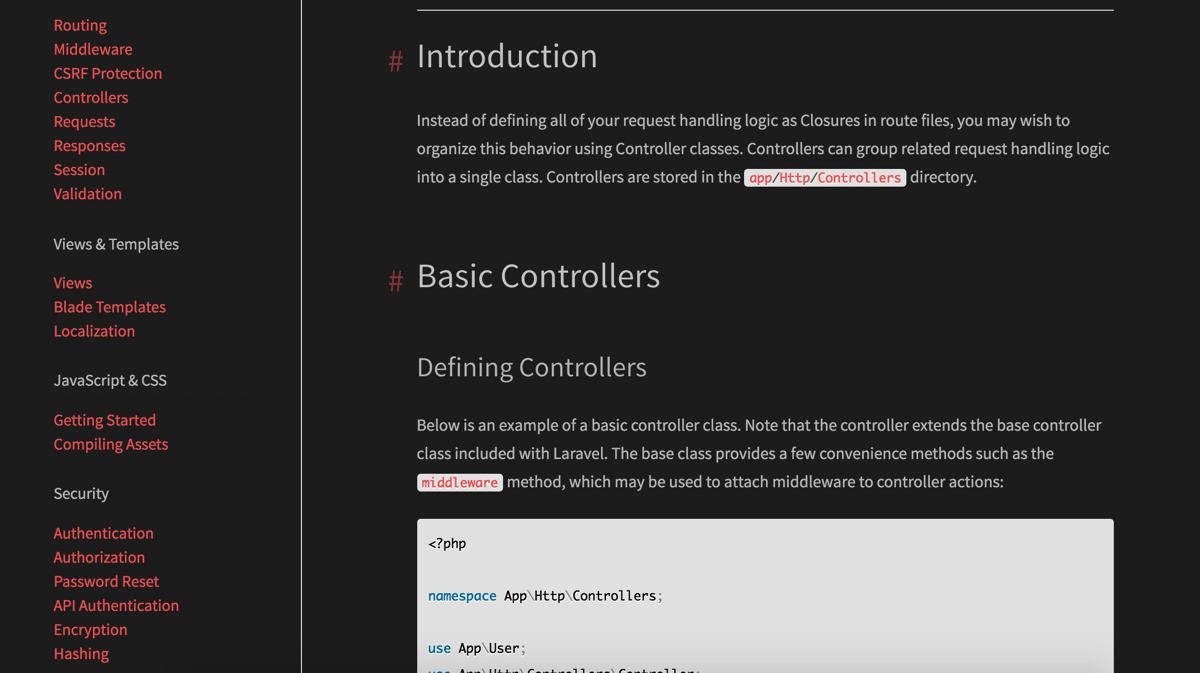 Laravel Documentation - Night Mode