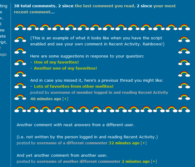 MetaFilter Recent Activity border o' rainbows