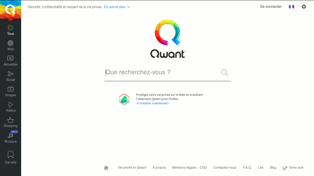 Qwant Page d'accueil épurée