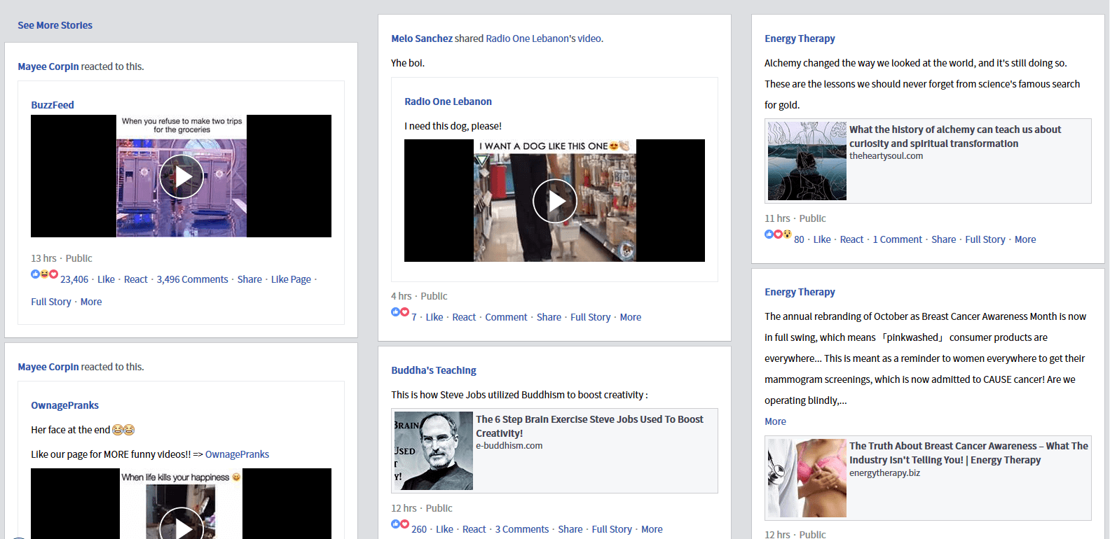 Mobile Facebook three columns