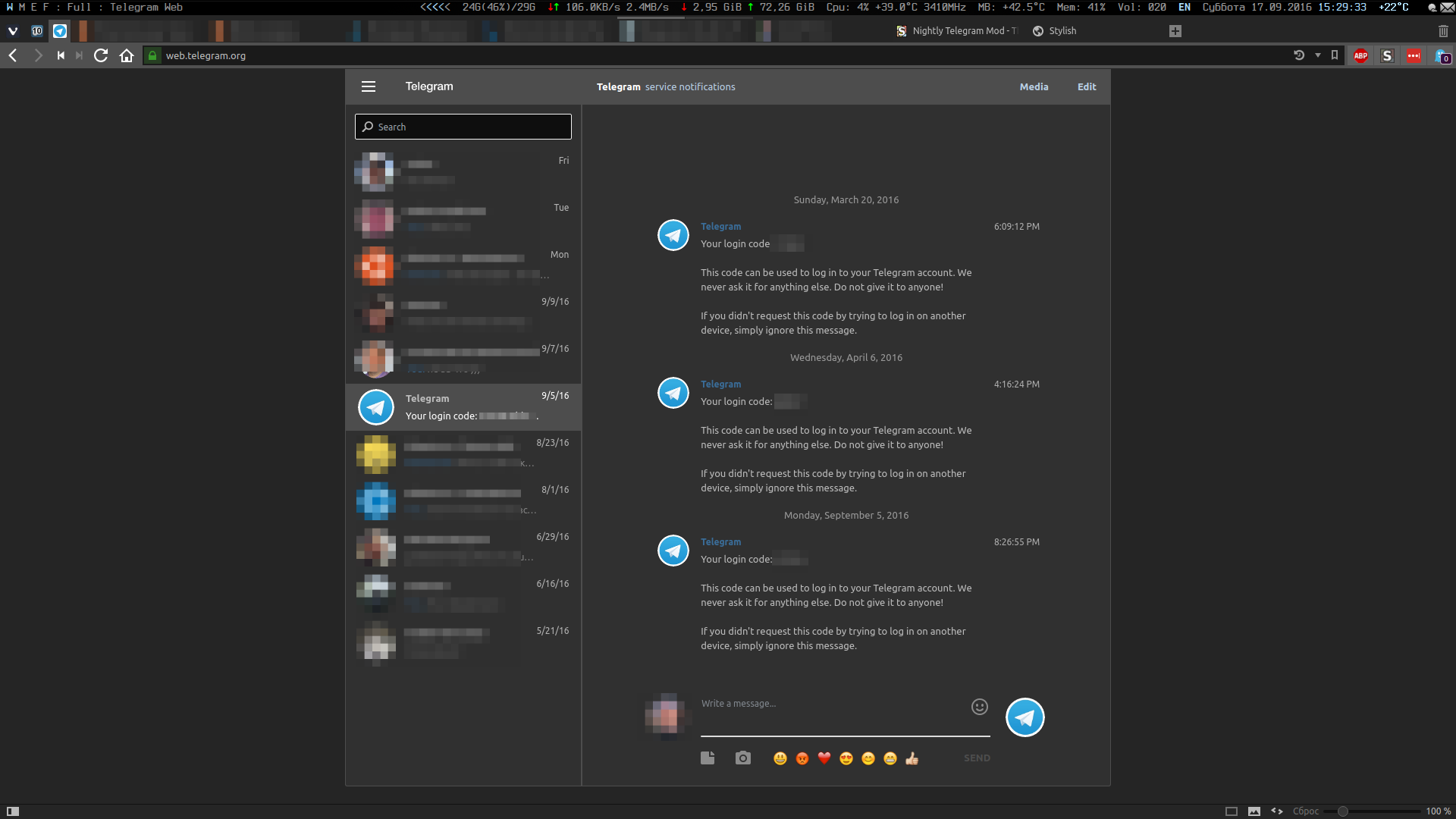 Web Telegram Dark