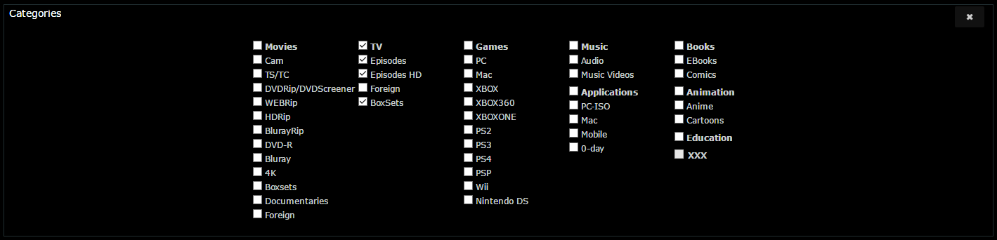 torrentleech.org Categories block