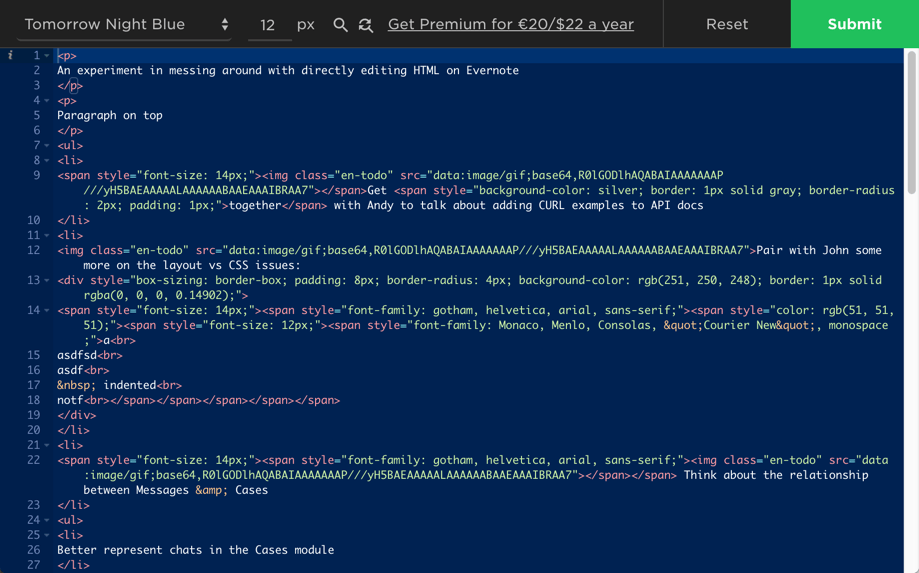 Smaller font for Lazza's Evernote HTML Editor