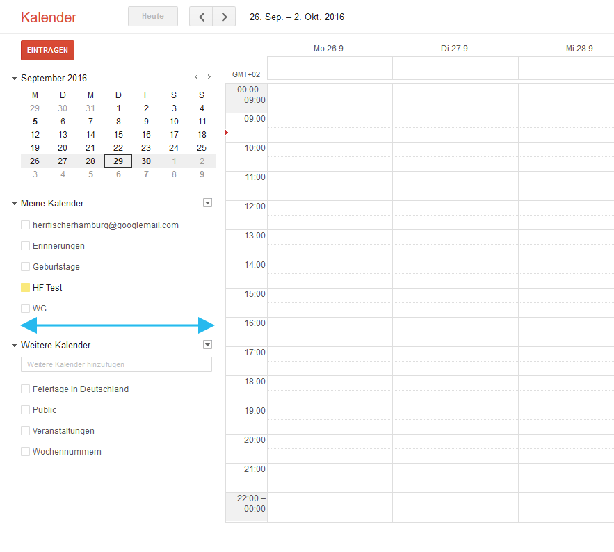Google Calendar - wide sidebar