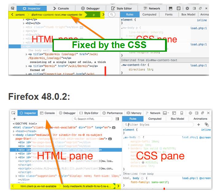 Firefox Devtools Breadcrums back beside top search