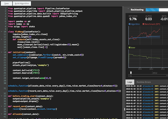 Quantopian Editor Dark, Minimal