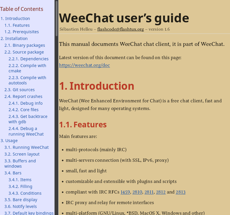 Weechat documentation for small screens