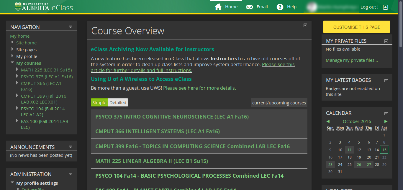 University of Alberta - eClass Dark