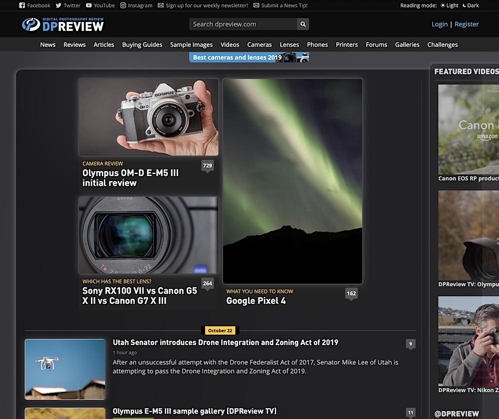 DPReview - full width layout