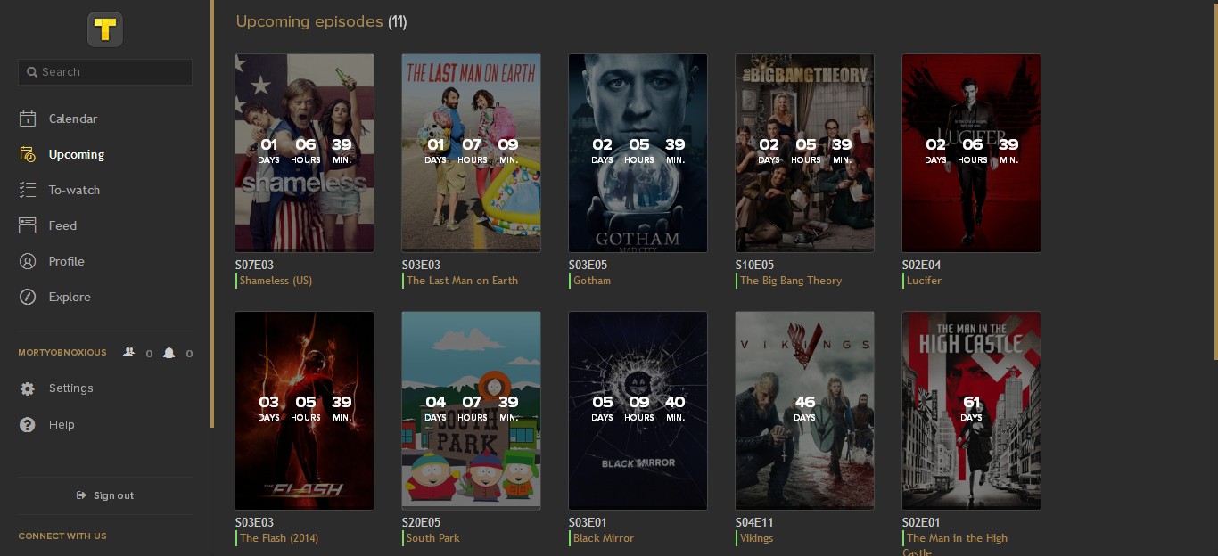 Dark TV Time (TVShowTime) Theme