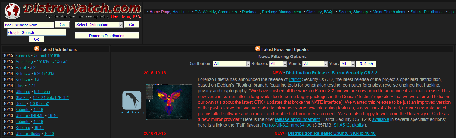 Fixed Dark DistroWatch.com