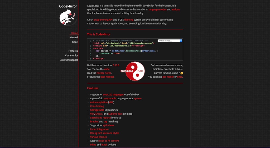 Dark CodeMirror Website