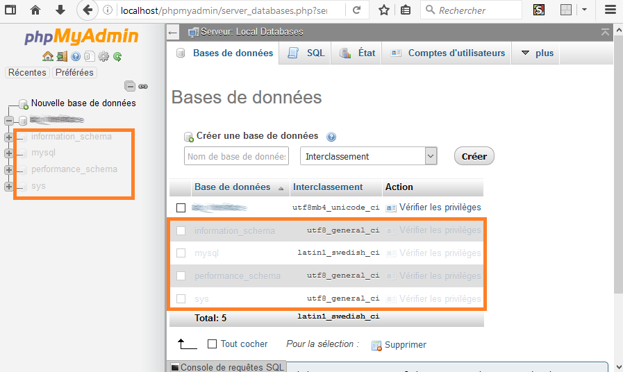 phpMyAdmin - (outil)bdd par défaut masquées
