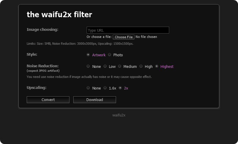 waifu2x clean-up (+ a dark theme)