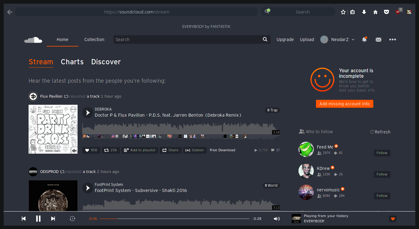 Simple Soundcloud flat dark theme