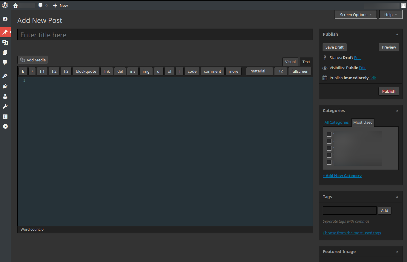 Wordpress - dark administration interface