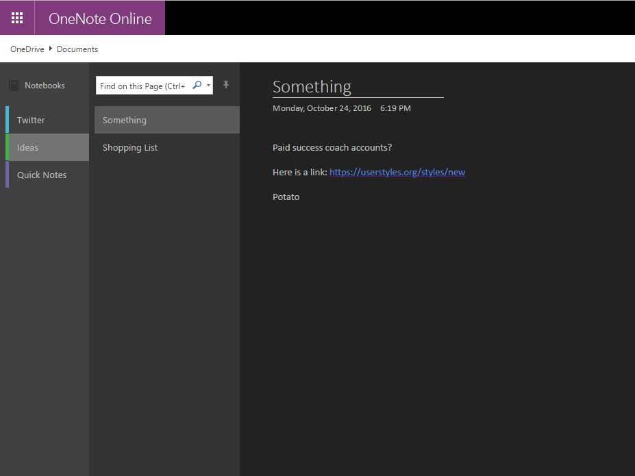 OneNote Dark Theme